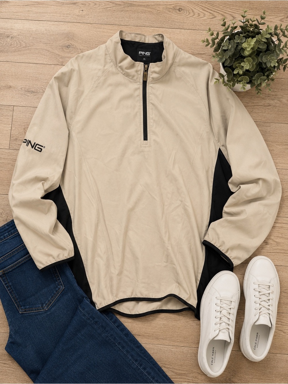 Ping Beige and Black Half-Zip Performance Pullover